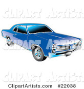 Blue 1966 Pontiac GTO Muscle Car with Crhome Detailing on the Front End and Around the Windows
