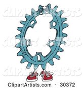 Blue Bicycle Chainset Character with Kinks to Connect with the Chain, Wearing Red Shoes