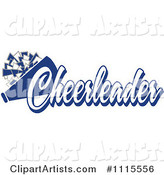 Blue Cheerleader Text with a Pom Pom and Megaphone