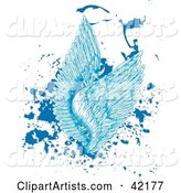 Blue Feathered Angel Wings on Splattered Grunge