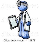 Blue Male Doctor Holding a Clipboard