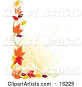 Border of Autumn Leaves over a White Background