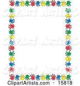 Border of Colorful Hand Prints over White