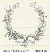 Bow Tied on an Ornate Laurel Wreath with Copyspace on Beige