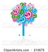 Bright Swirly Fruit Tree in Blues, Greens and Pinks
