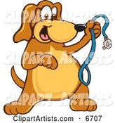 Brown Dog Mascot Cartoon Character Holding a Leash, Ready for a Walk