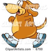Brown Dog Mascot Cartoon Character Wearing Tennis Shoes and Taking a Walk