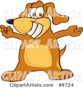 Brown Dog Mascot Cartoon Character with Open Arms