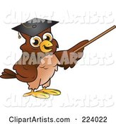 Brown Owl Wearing a Graduation Cap and Using a Pointer Wand