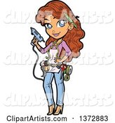 Brunette White Female Crafty Woman Holding a Glue Gun