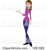 Brunette Woman Standing and Presenting