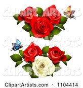 Butterflies with Red and White Roses
