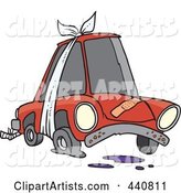 Cartoon Beater Car with Bandages and Flat Tire