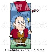 Cartoon Benjamin Franklin Doing a Kite Experiment