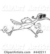 Cartoon Black and White Outline Design of a Roadrunner Wearing Goggles