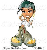 Cartoon Casual Short Haired Black Teen Girl Holding a Graffiti Spray Paint Can