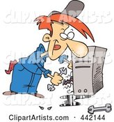 Cartoon Computer Repair Man Working on Wires
