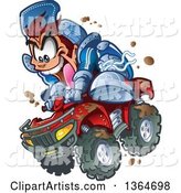 Cartoon Crazy Brunette White Man Jumping an ATV Quad Through the Mud