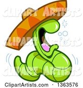 Cartoon Drunk Tequila Worm Wearing a Mexican Sombrero Hat