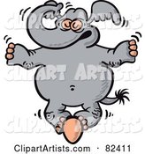 Cartoon Gray Elephant Balancing on a Chicken Egg