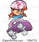 Cartoon Red Haired Caucasian Girl Skateboarding