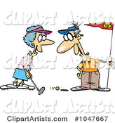 Cartoon Retired Couple Golfing