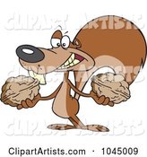 Cartoon Squirrel Holding Two Nuts