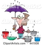 Cartoon Woman Catching Water from Leaks