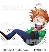 Cartoon Young White Man Rolling on the Floor and Laughing
