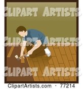 Caucasian Man Kneeling and Hammering While Installing Wood Floors