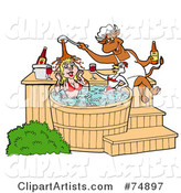 Chef Bull Pouring Bbq Sauce on a Female Pig and Chicken in a Hot Tub