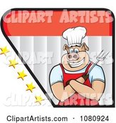 Chef Pig Holding a Fork Logo with Stars