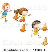 Children Running Through Cones in an Obstacle Race
