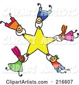 Childs Sketch of a Group of Kids Falling with a Star