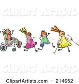 Childs Sketch of a Happy Group of Disabled Kids