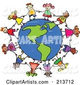 Childs Sketch of Children Holding Hands Around an American Globe