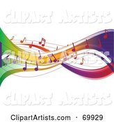 Colorful Music Note Flow Background on White