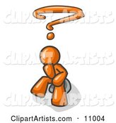 Confused Orange Business Man with a Questionmark over His Head