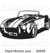 Convertible 1960 Ac Shelby Cobra Car with Racing Stripes, Black and White