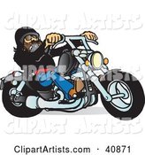 Cool Motorcycle Dude with a Beard, Riding His Black Chopper