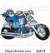 Cool Motorcycle Dude with a Beard, Riding His Blue Chopper