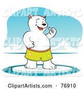 Cool Polar Bear Standing on Ice and Holding One Thumb up
