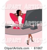 Corporate Black Businesswoman Leaning Back at Her Office Desk