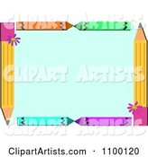 Crayon and Pencil Border Framing Blue Copy Space