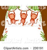 Cute Animal Border of Hanging Monkeys Around White Space