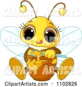 Cute Bee Tasting Honey