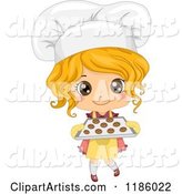 Cute Blond Caucasian Baker Girl Holding Fresh Cookies