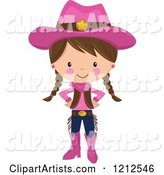 Cute Brunette Cowgirl with Braids and a Pink Outfit