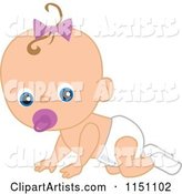 Cute Crawling Baby Girl with a Pacifier