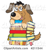 Cute Dog on Top of a Stack of Books